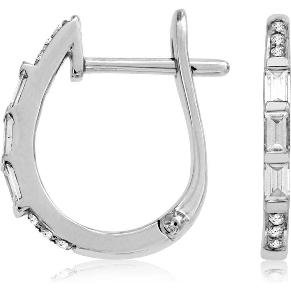 Royal 14K White Gold Diamond Hoop Earrings with Baguette Diamonds - 0.25 Carats Total Diamond Weight