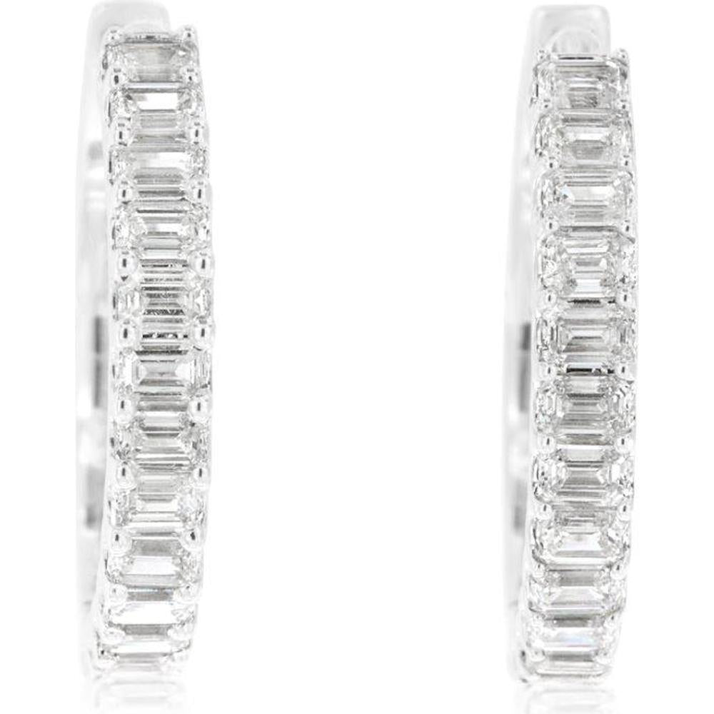 Royal 14K White Gold Diamond Hoop Earrings with Baguette Diamonds - 2.7 Carats Total Diamond Weight