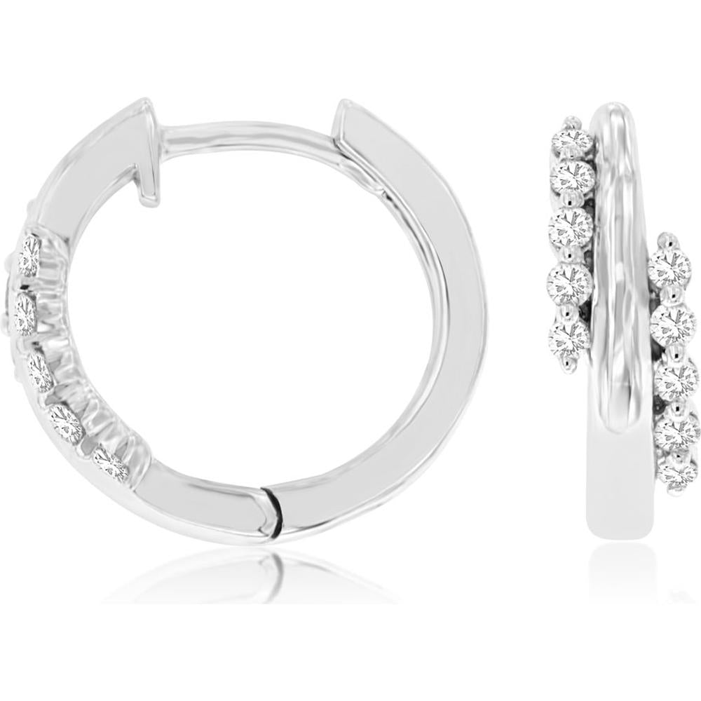 Royal 14K White Gold Diamond Hoop Earrings with Channel Set Diamonds - 0.21 Carats Total Diamond Weight