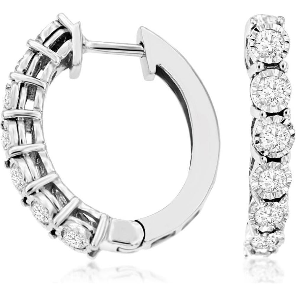 Royal 14K White Gold Diamond Hoop Earrings with Milgrain Detail - 0.48 Carats Total Diamond Weight