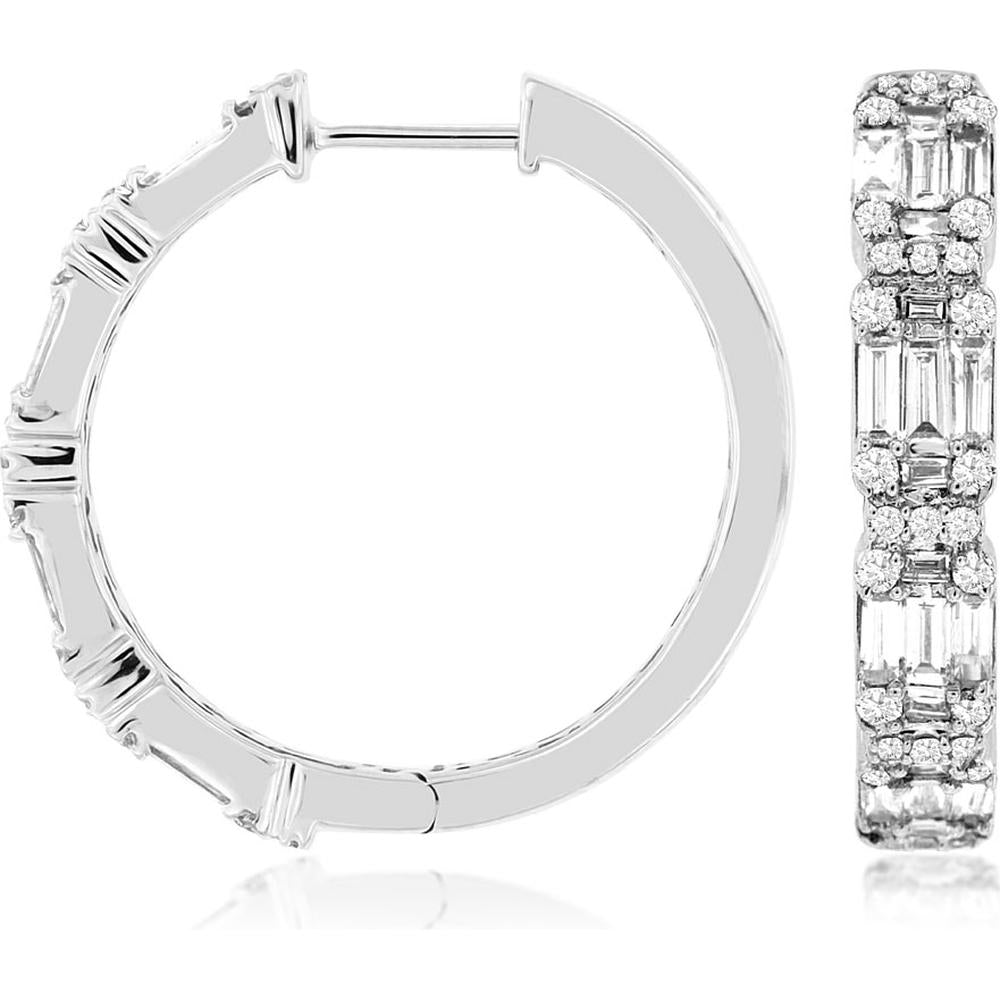 Royal 14K White Gold Diamond Hoop Earrings with Milgrain Detailing - 1.55 Carats Total Diamond Weight