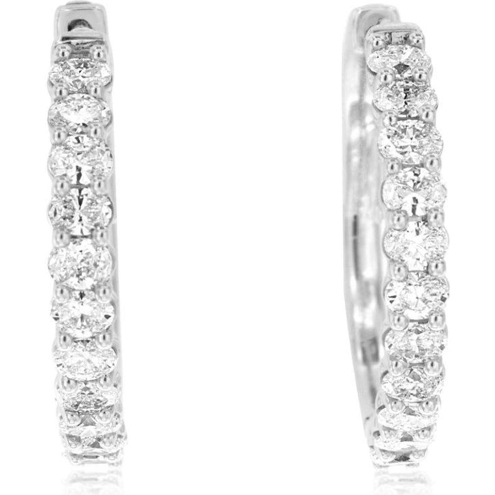 Royal 14K White Gold Diamond Hoop Earrings with Oval Diamonds - 1.93 Carats Total Diamond Weight
