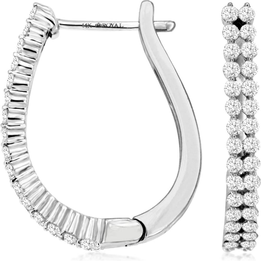 Royal 14K White Gold Diamond Hoop Earrings with Pavé Set Round Diamonds - 0.73 Carats Total Diamond Weight