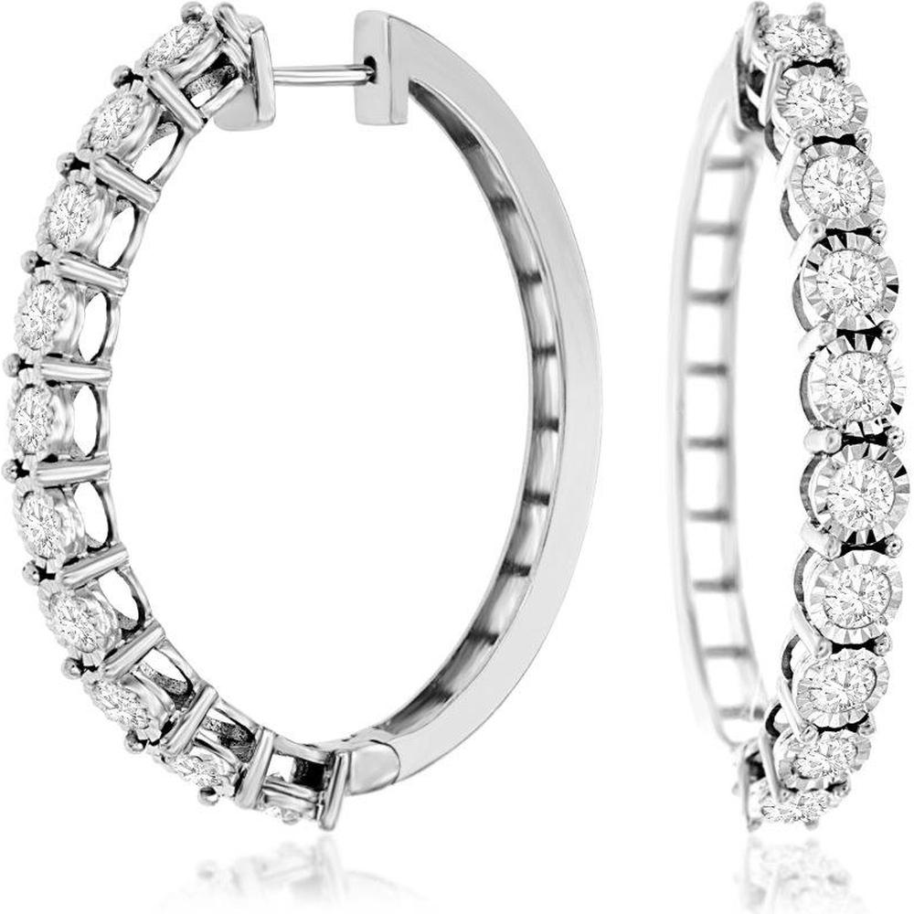 Royal 14K White Gold Diamond Hoop Earrings with Round Brilliant-Cut Diamonds - 2.0 Carats Total Diamond Weight