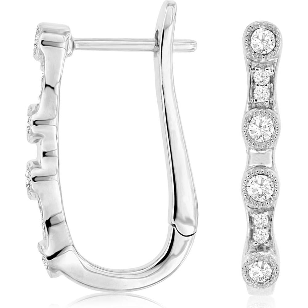 Royal 14K White Gold Diamond Hoop Earrings with Round Diamonds - 0.25 Carats Total Diamond Weight