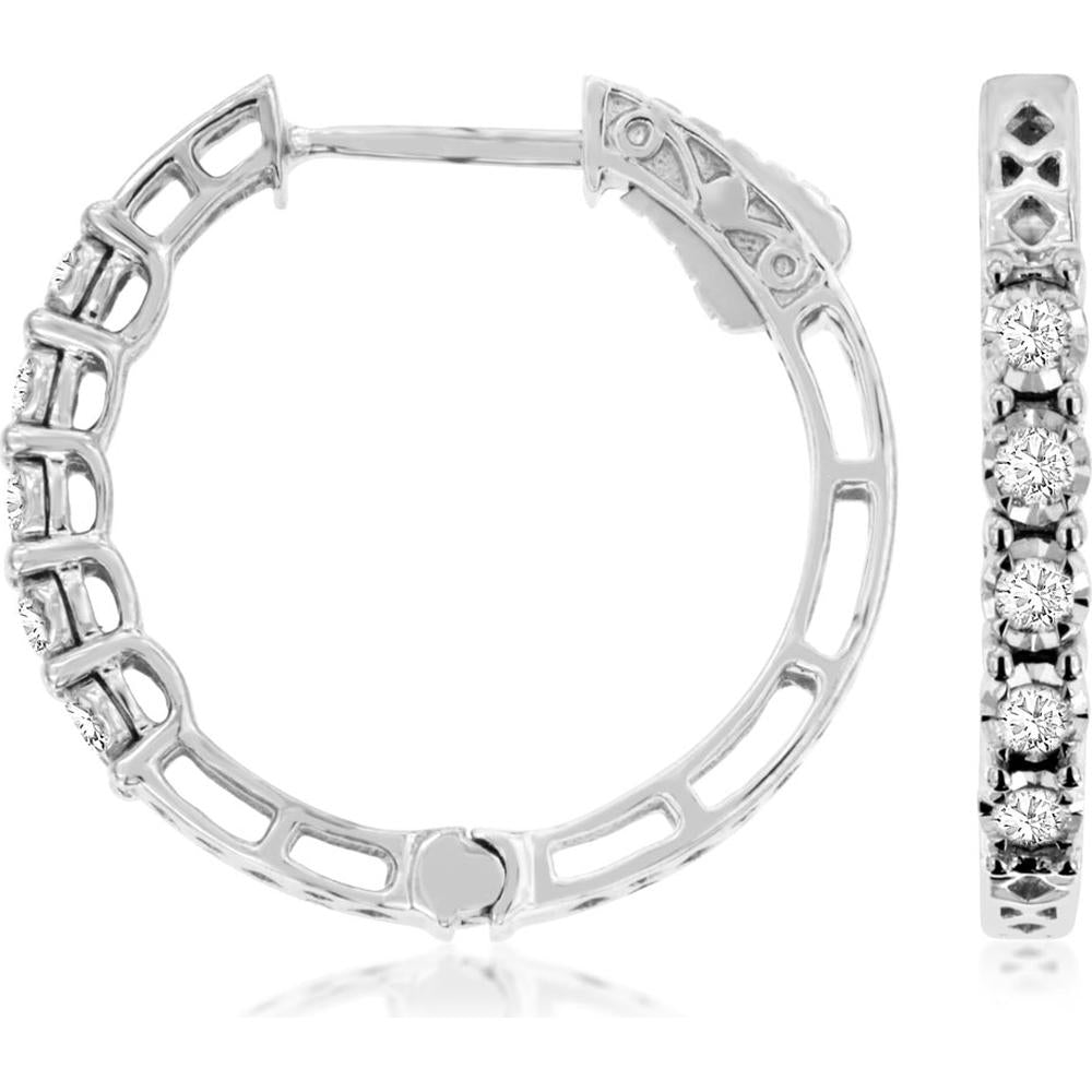 Royal 14K White Gold Diamond Hoops - 23mm - 0.25 Carat Total Diamond Weight