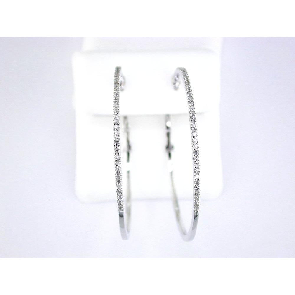 Royal 14K White Gold Diamond Hoops - 38mm Round Diamond - 0.40 Carat Total Weight