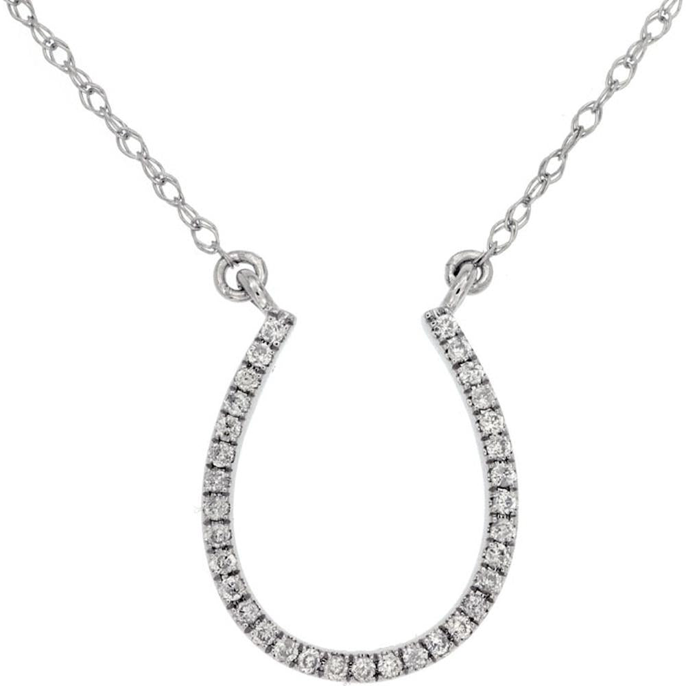 Royal 14K White Gold Diamond Horseshoe Pendant Necklace - 0.12 Carats Total Diamond Weight