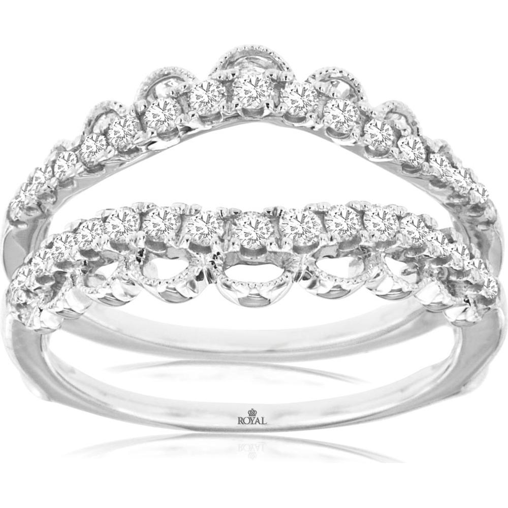 Royal 14K White Gold Diamond Insert Ring with Milgrain Detailing - 0.50 Carats Total Diamond Weight