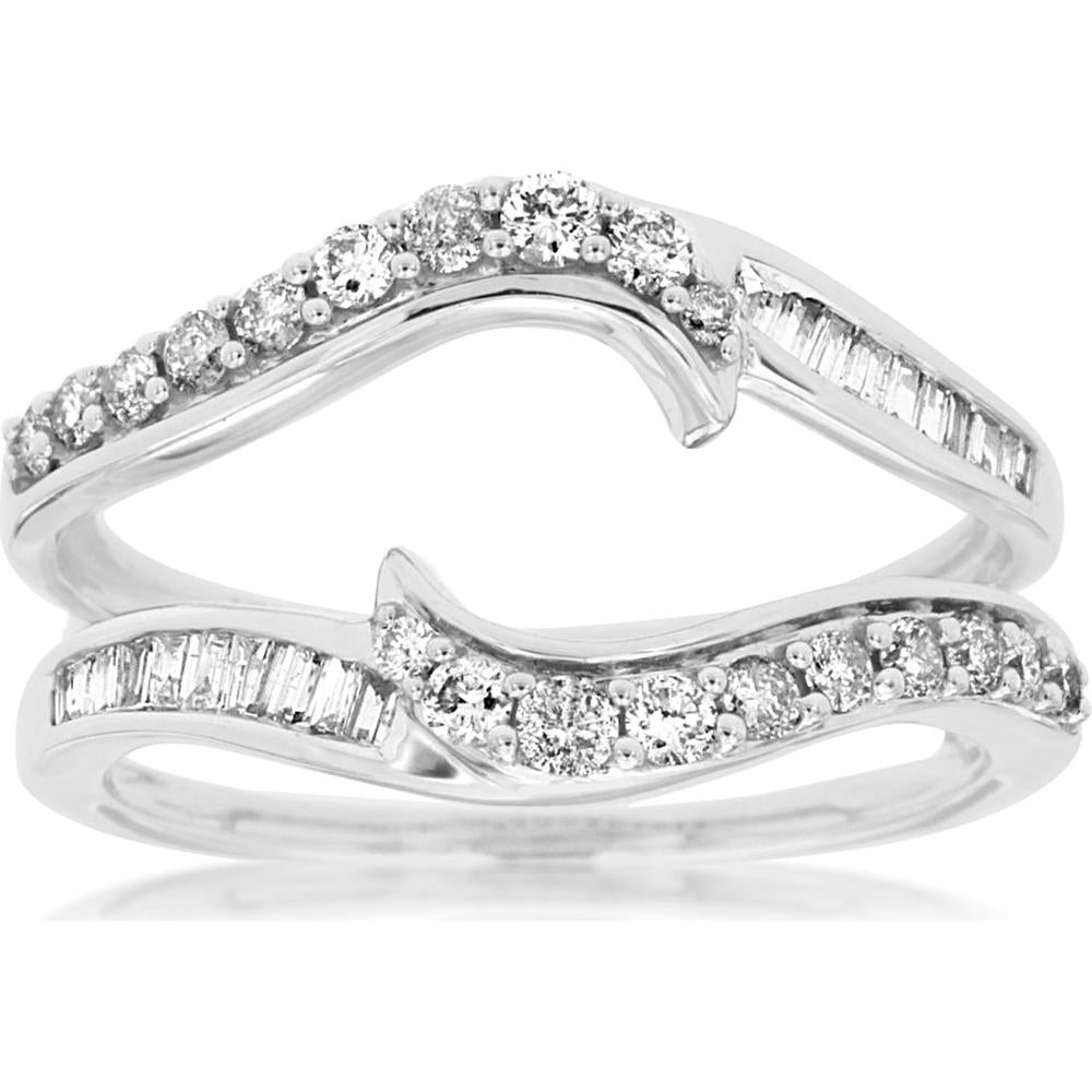 Royal 14K White Gold Diamond Insert Ring with Round and Baguette Diamonds - 0.50 Carats Total Diamond Weight