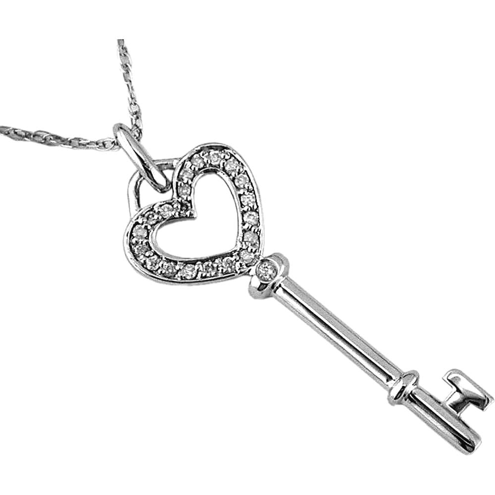 Royal 14K White Gold Diamond Key Pendant - 0.09 Carat Total Diamond Weight