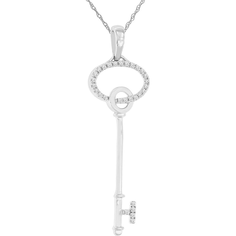 Royal 14K White Gold Diamond Key Pendant - 0.10 Carats Total Diamond Weight