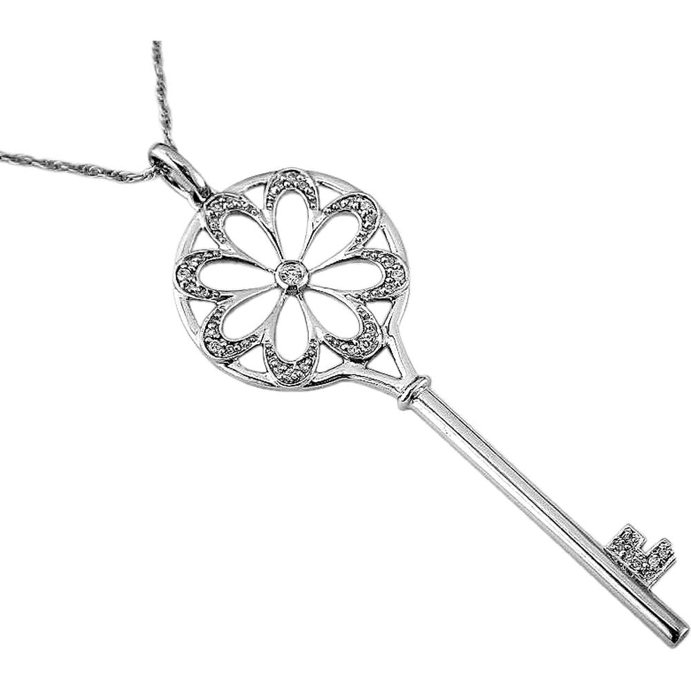 Royal 14K White Gold Diamond Key Pendant - Timeless Elegance in Oval Shape