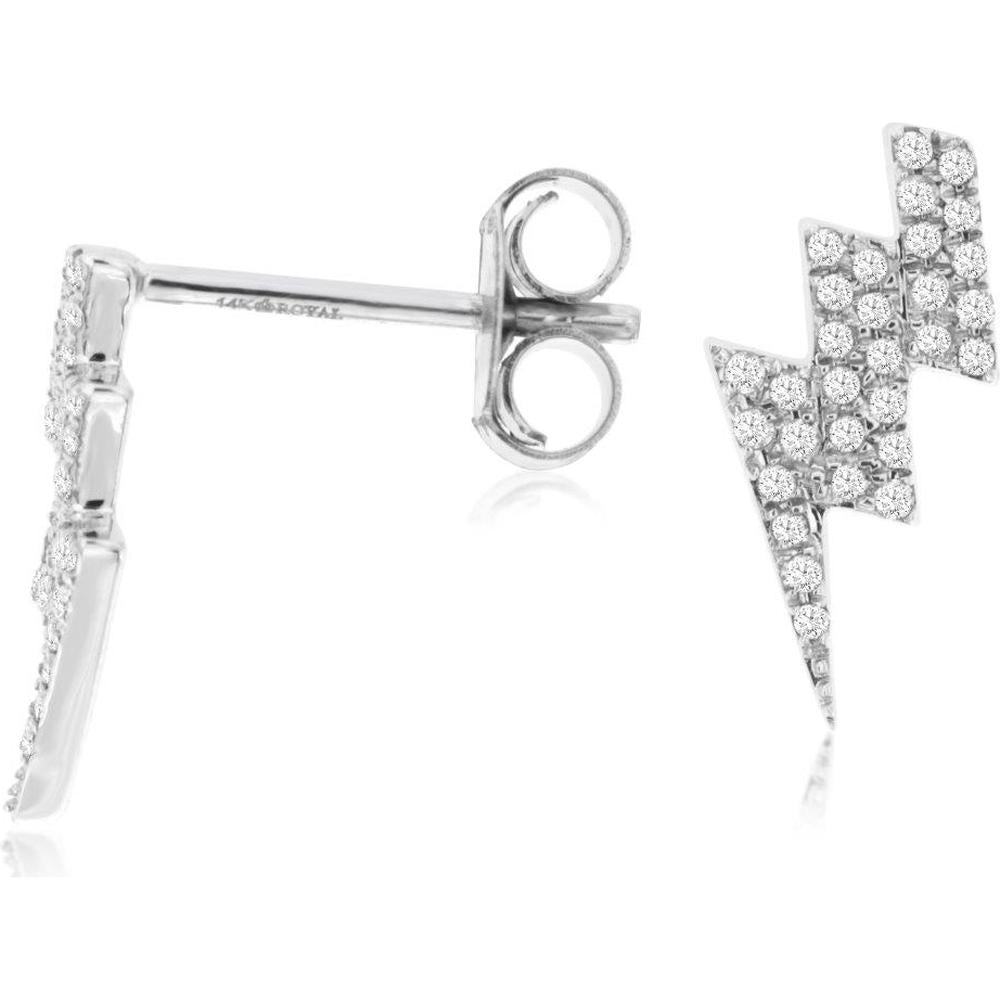 Royal 14K White Gold Diamond Lightning Bolt Stud Earrings - 0.17 Carats Total Diamond Weight