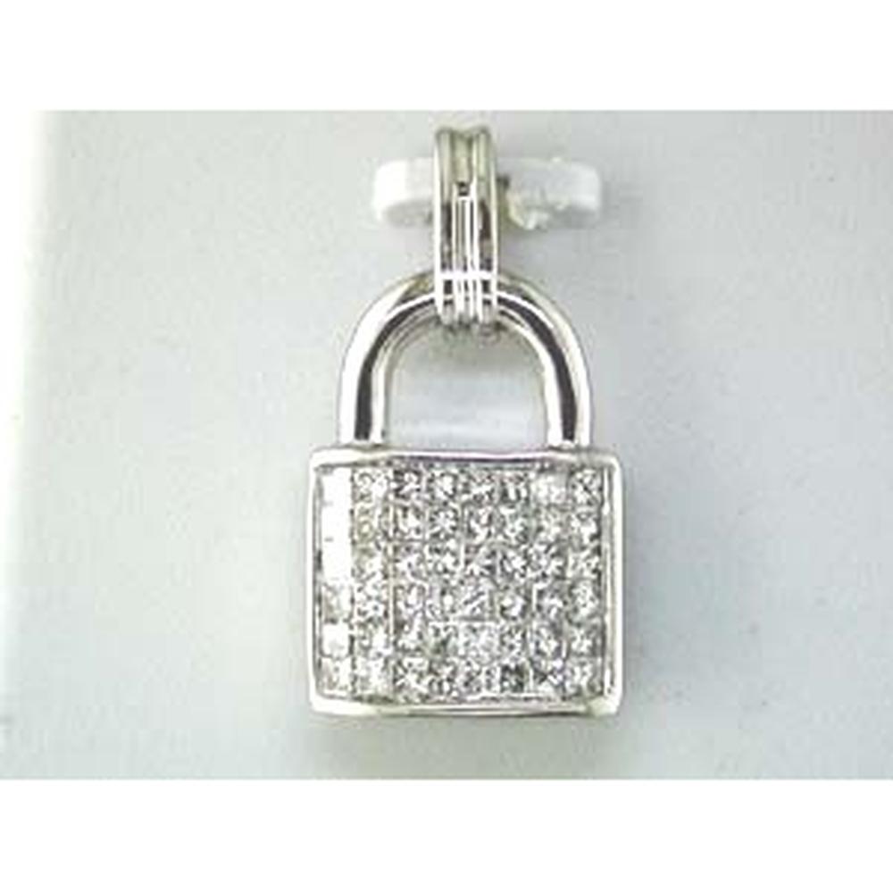 Royal 14K White Gold Diamond Lock Pendant - 1.00 Carat Total Diamond Weight