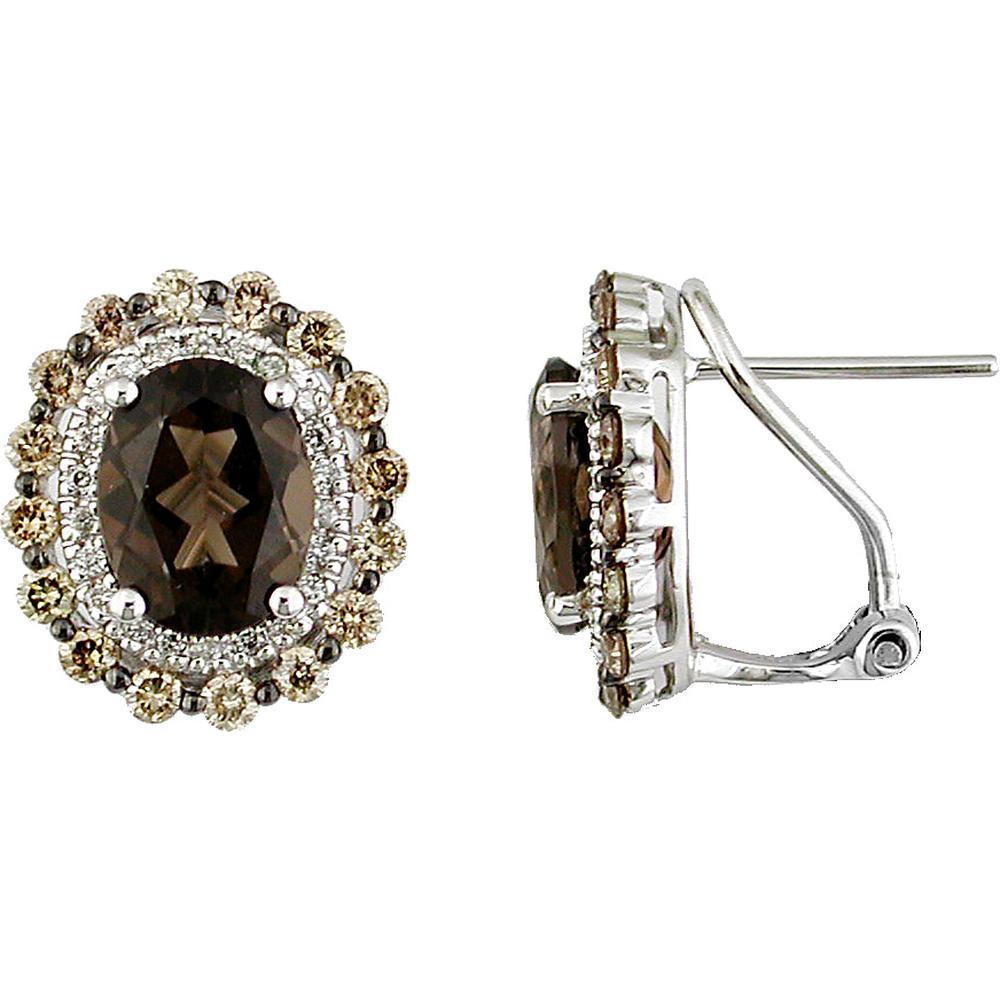 Royal 14K White Gold Diamond, Mocha Diamond & Smoky Quartz Earrings - 3.70 Carat Total Gem Weight