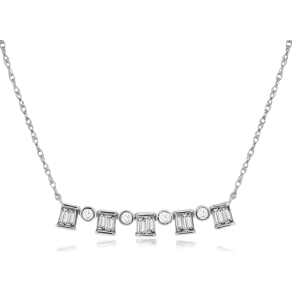 Royal 14K White Gold Diamond Necklace with Baguette and Round Diamonds - 0.25 Carats Total Diamond Weight