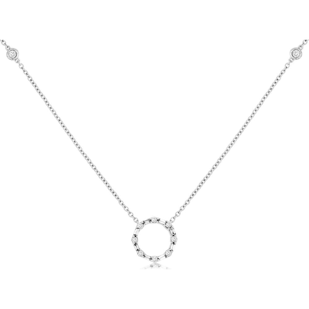 Royal 14K White Gold Diamond Necklace with Baguette Diamonds - 0.19 Carat Total Diamond Weight