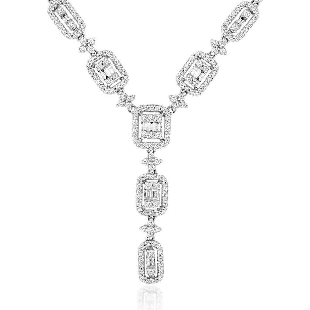Royal 14K White Gold Diamond Necklace with Emerald-Cut and Baguette Diamonds - 2.12 Carats Total Diamond Weight