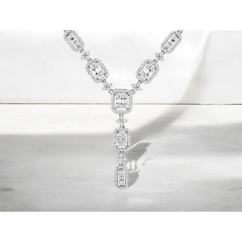 Royal 14K White Gold Diamond Necklace with Emerald-Cut and Baguette Diamonds - 2.12 Carats Total Diamond Weight