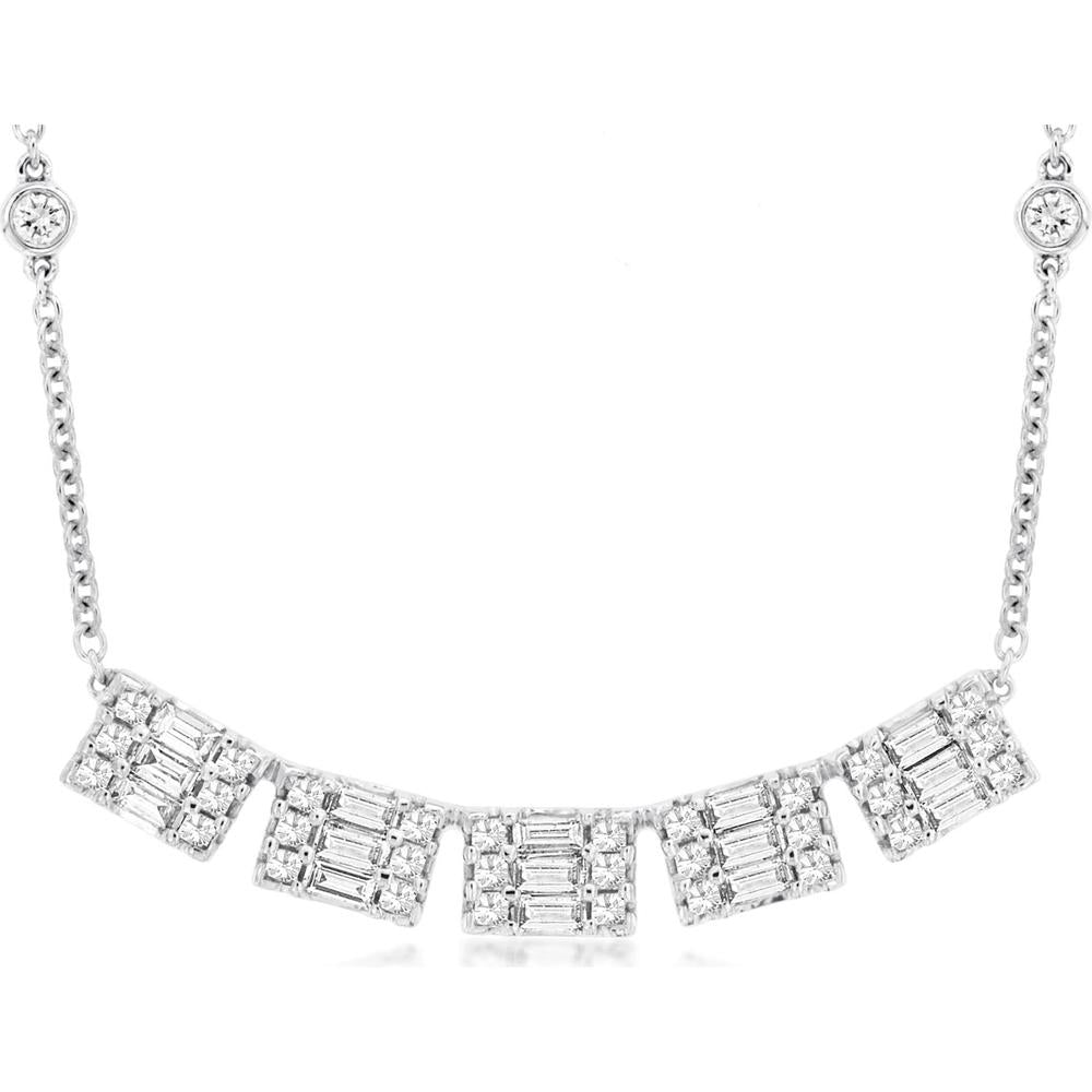 Royal 14K White Gold Diamond Necklace with Rectangular Diamond Accents - 0.44 Carats Total Diamond Weight
