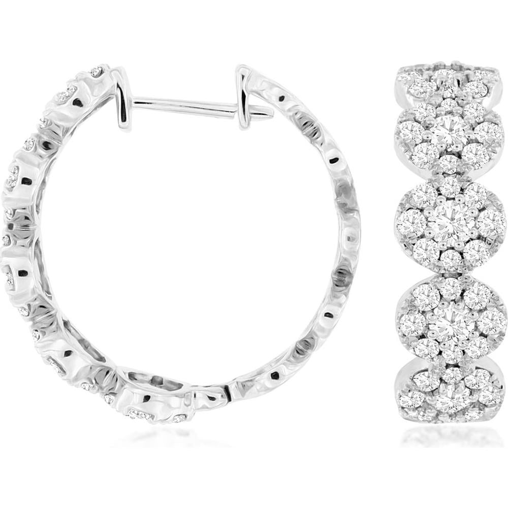 Royal 14K White Gold Diamond Pave Hoop Earrings - 1.98 Carats Total Diamond Weight