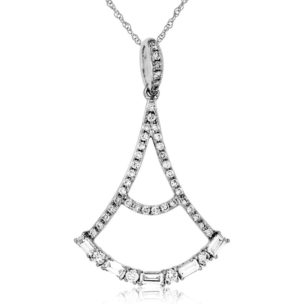 Royal 14K White Gold Diamond Pendant - 0.22 Carat Round Cut with 0.16 Carat Baguette Diamonds