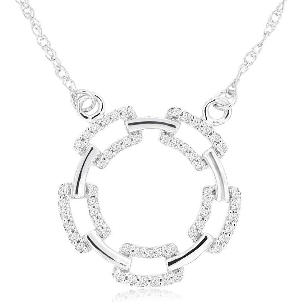 Royal 14K White Gold Diamond Pendant - Elegant Necklace with 0.21 Carat Round Cut Diamond