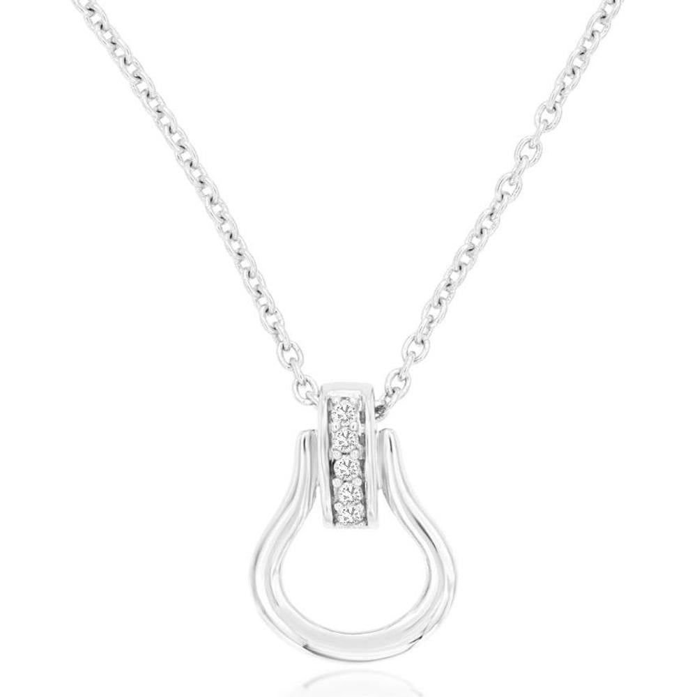 Royal 14K White Gold Diamond Pendant Necklace with 0.03 Carats Round Diamond