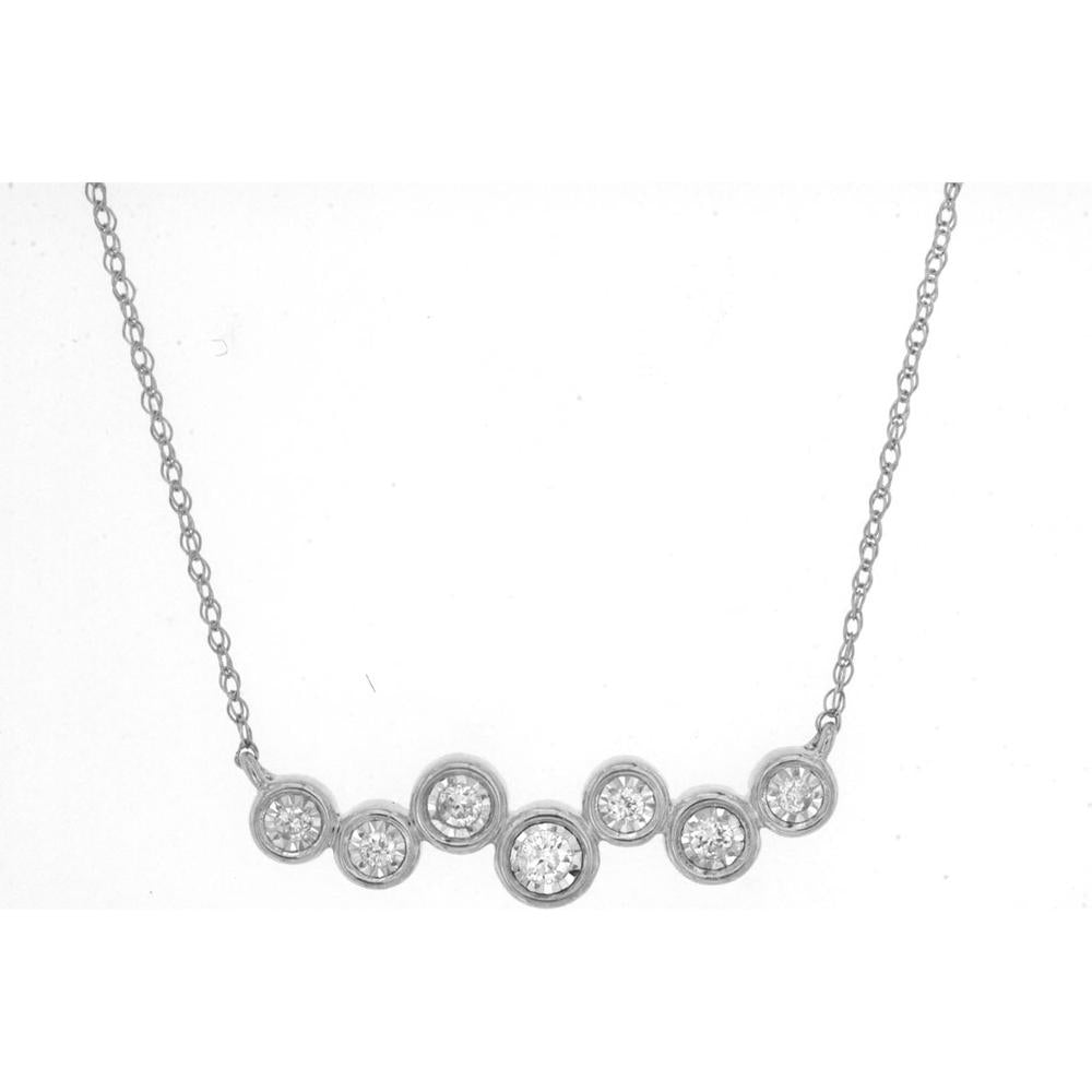 Royal 14K White Gold Diamond Pendant Necklace with Bezel Set Round Diamonds - 0.12 Carats Total Diamond Weight