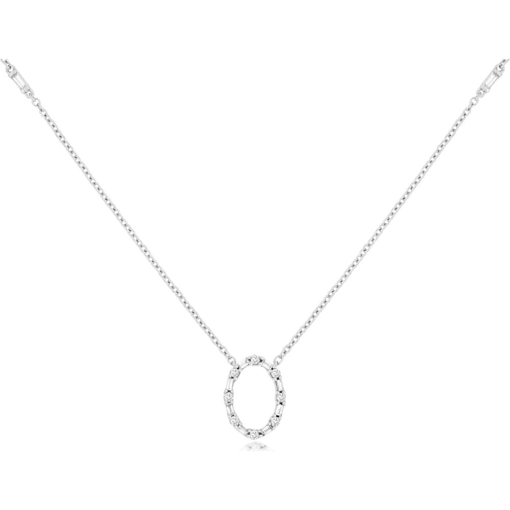 Royal 14K White Gold Diamond Pendant Necklace with Round and Baguette Diamonds - 0.25 Carats Total Diamond Weight