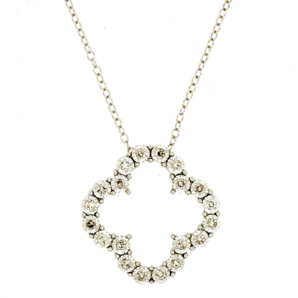 Royal 14K White Gold Diamond Pendant Necklace with Round Diamonds - 0.15 Carats Total Diamond Weight