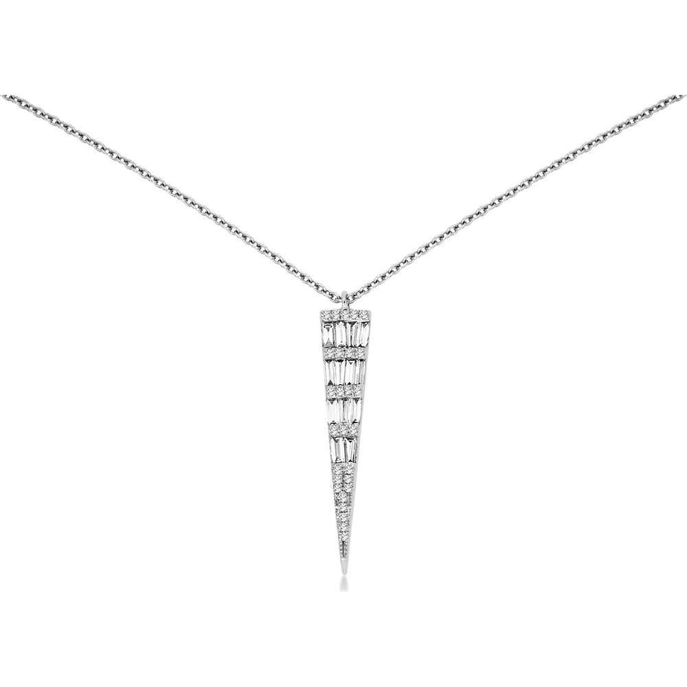 Royal 14K White Gold Diamond Pendant with Baguette Diamonds - 0.38 Carats Total Diamond Weight