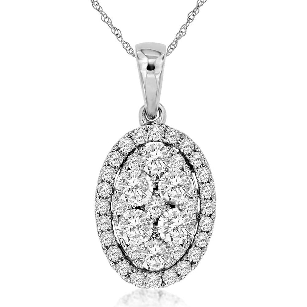 Royal 14K White Gold Diamond Pendant with Oval Shape and 1.00 Carats Total Diamond Weight
