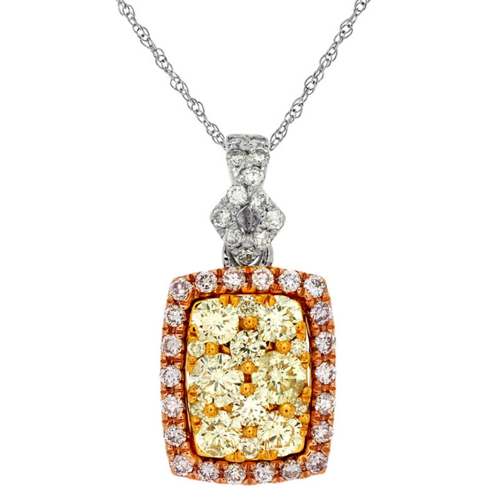 Royal 14K White Gold Diamond Pendant with Yellow & Pink Diamonds - 0.75 Carats Total Diamond Weight