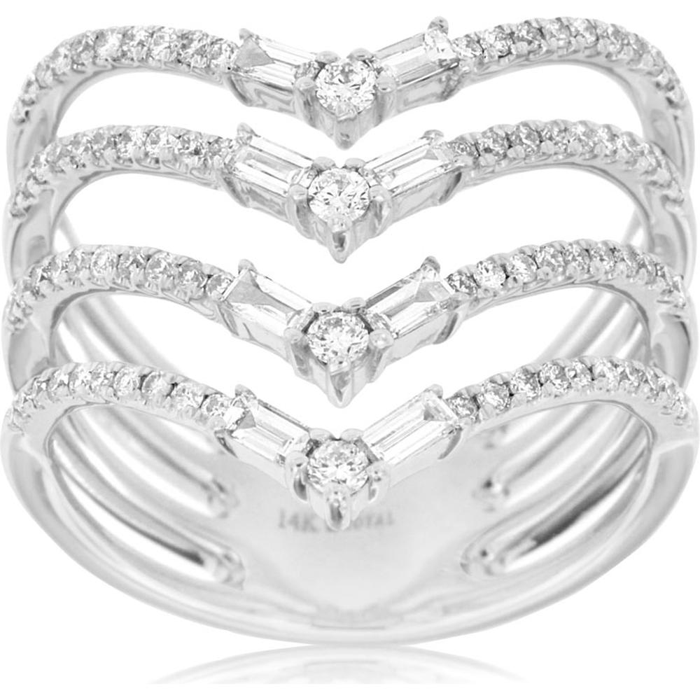 Royal 14K White Gold Diamond Ring with Baguette Accents - 0.54 Carat Total Diamond Weight