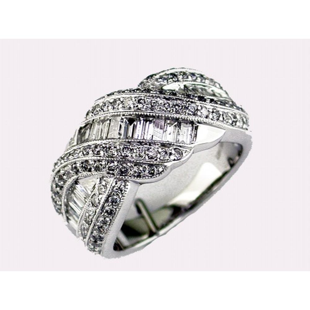 Royal 14K White Gold Diamond Ring with Baguette and Round Diamonds - 1.45 Carats Total Diamond Weight
