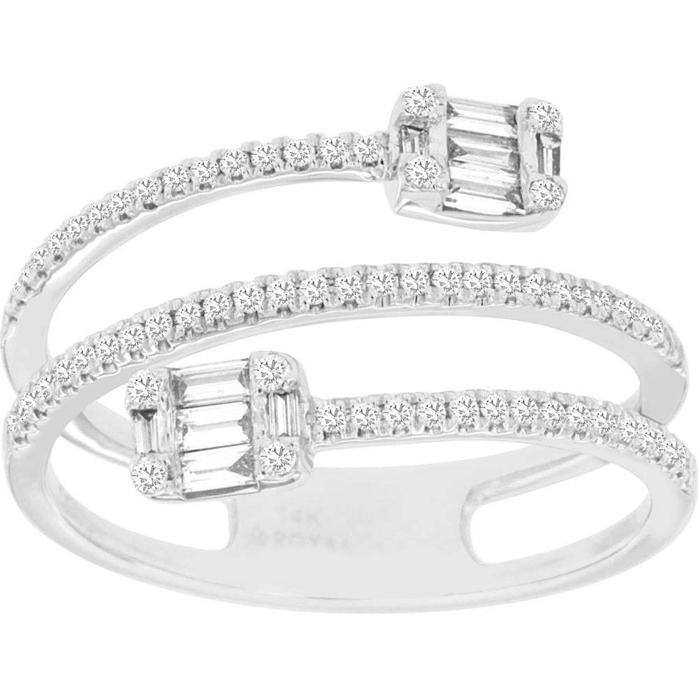 Royal 14K White Gold Diamond Ring with Baguette Diamond Accents - 0.42 Carat Total Diamond Weight