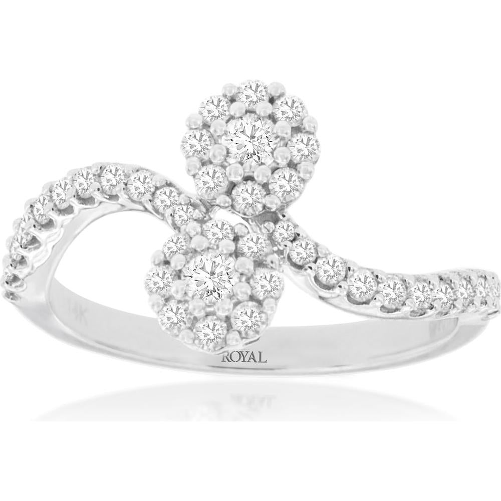 Royal 14K White Gold Diamond Ring with Floral Diamond Clusters - 0.51 Carats Total Diamond Weight
