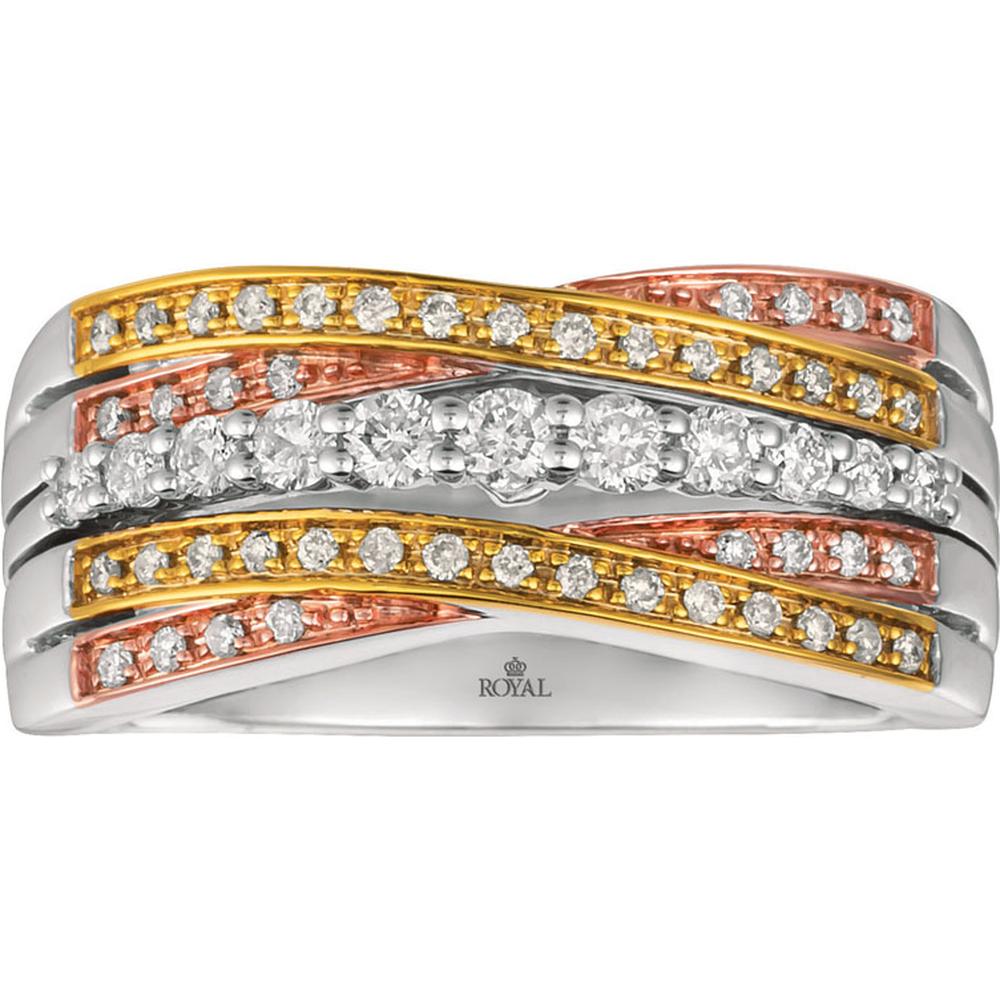 Royal 14K White Gold Diamond Ring with Multicolored Accent Diamonds - 0.48 Carats Total Diamond Weight
