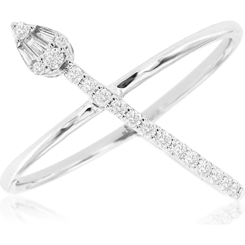 Royal 14K White Gold Diamond Ring with Pear-Shaped and Round Diamonds - 0.20 Carats Total Diamond Weight