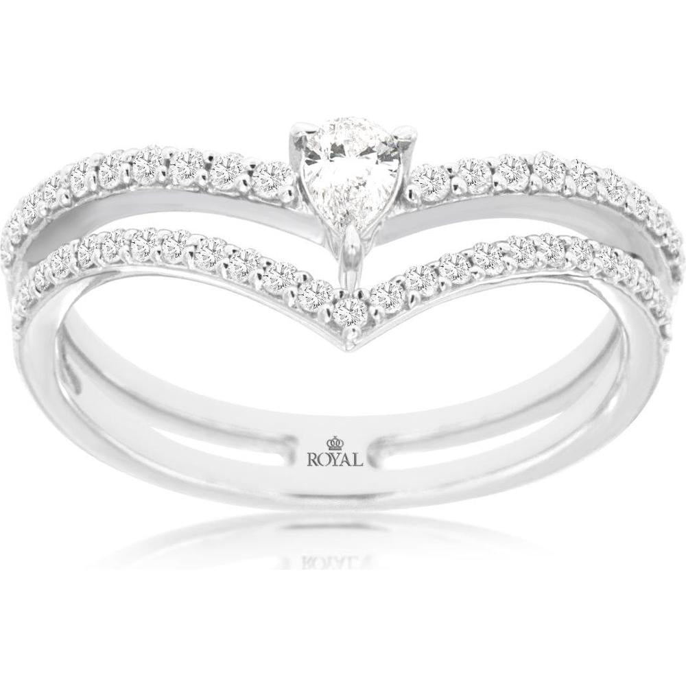 Royal 14K White Gold Diamond Ring with Pear-Shaped Center and Round Pavé Diamonds - 0.50 Carats Total Diamond Weight