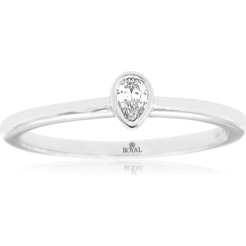 Royal 14K White Gold Diamond Ring with Pear-Shaped Diamond - 0.10 Carats Total Diamond Weight