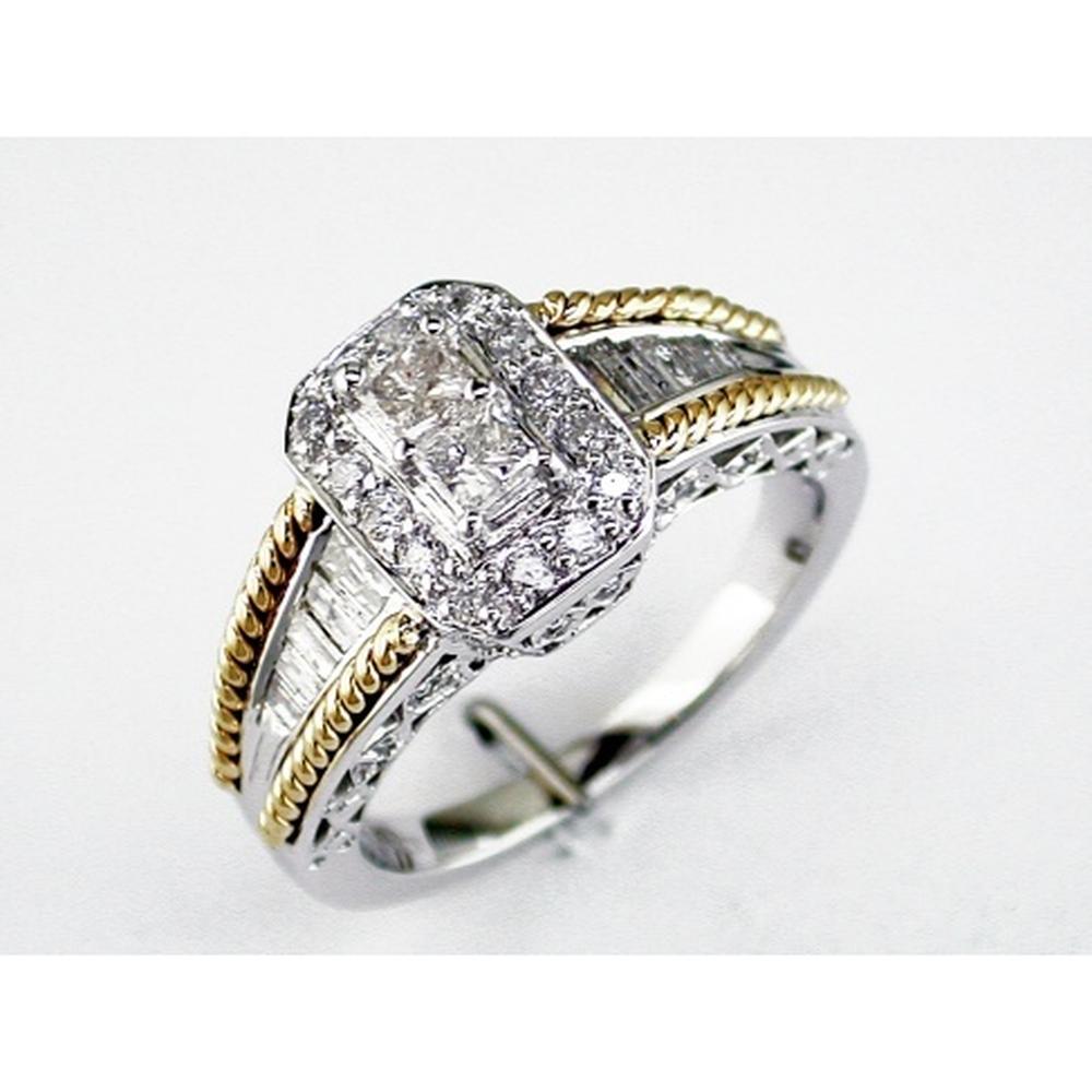 Royal 14K White Gold Diamond Ring with Princess and Round Diamonds - 1.00 Carat Total Diamond Weight