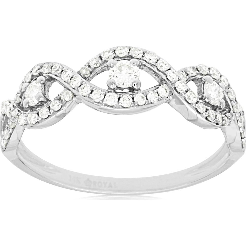 Royal 14K White Gold Diamond Ring with Round Center and Halo Design - 0.41 Carats Total Diamond Weight