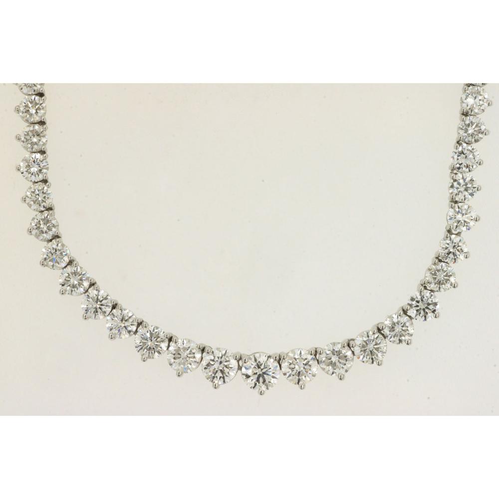 Royal 14K White Gold Diamond Riviera Necklace - 14.40 Carats Total Diamond Weight