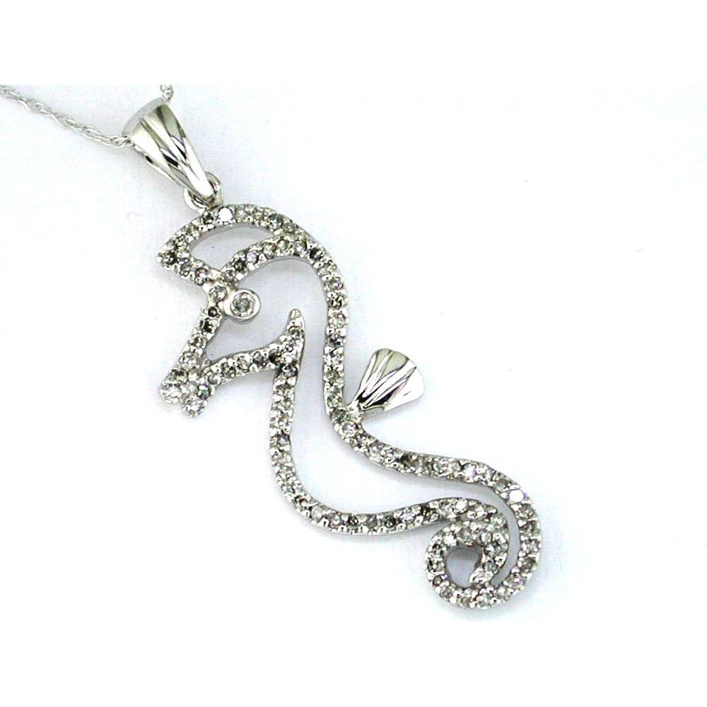 Royal 14K White Gold Diamond Seahorse Pendant with Round Diamonds - 0.45 Carats Total Diamond Weight