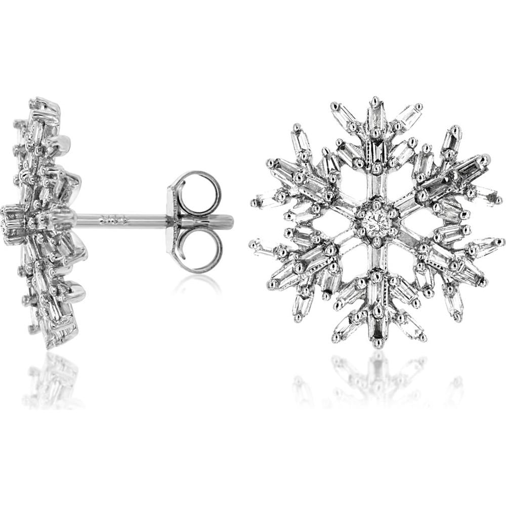 Royal 14K White Gold Diamond Snowflake Earrings - 0.50 Carat Total Diamond Weight