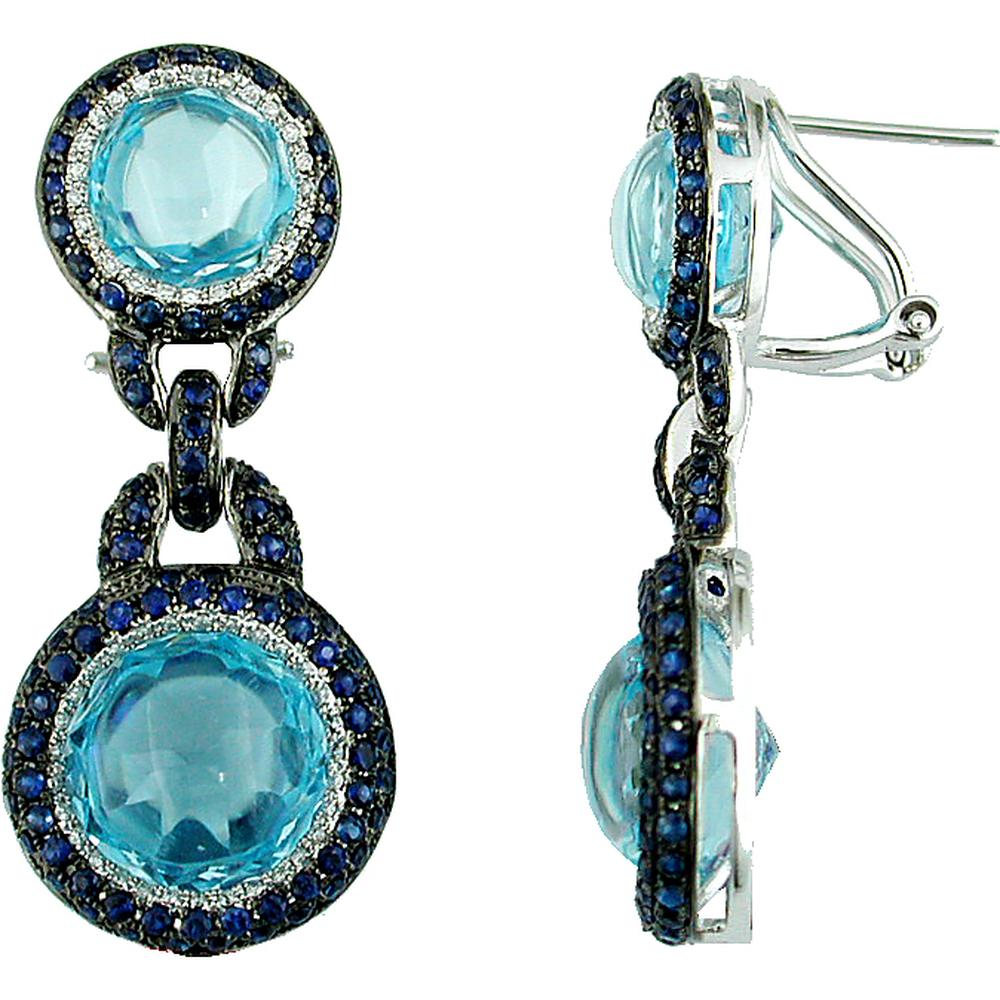 Royal 14K White Gold Diamond, Spinel & Blue Topaz Earrings - Exquisite Elegance