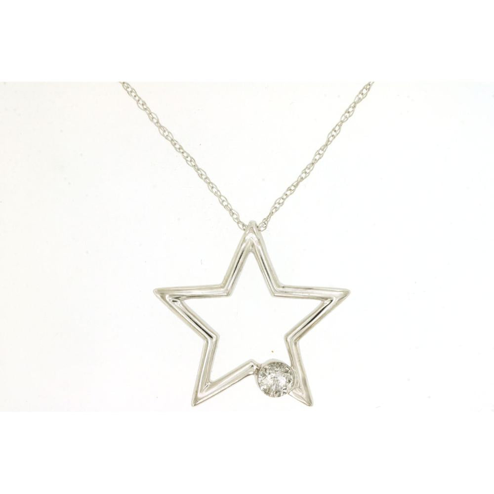 Royal 14K White Gold Diamond Star Pendant Necklace - 0.14 Carats Total Diamond Weight
